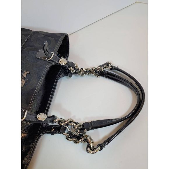 Coach Black/Gray Monogram Medium Shoulder Tote Bag Satchel - Picture 12 of 16